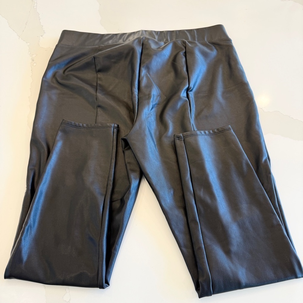 LOFT Women's Vegan Leather Leggings Black Size L Elastic Waist Casual Date Night - Picture 8 of 11